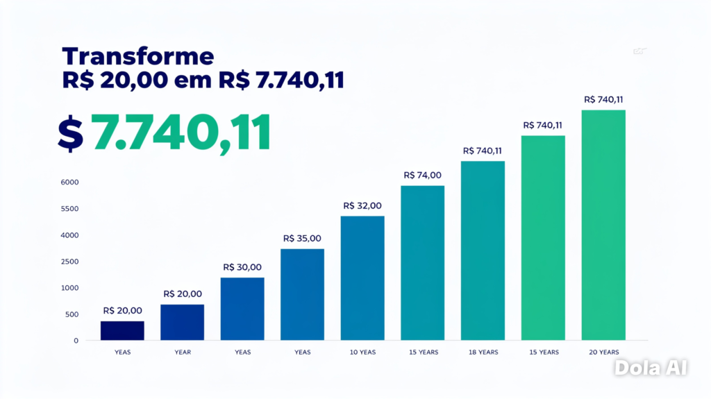 Simulação de rendimento: de R$ 20 mensais para mais de R$ 7 mil em 20 anos